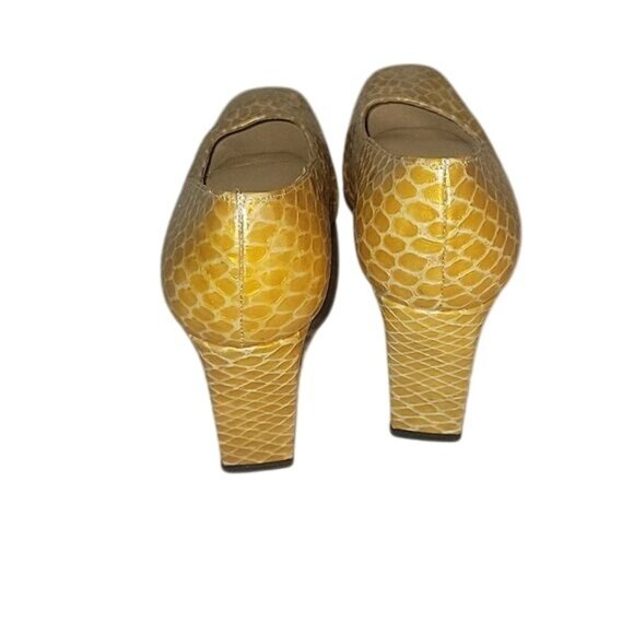 Stuart Weitzman Yellow Snakeskin Leather Block Heels Womens Shoes Made In Spain - Picture 4 of 7